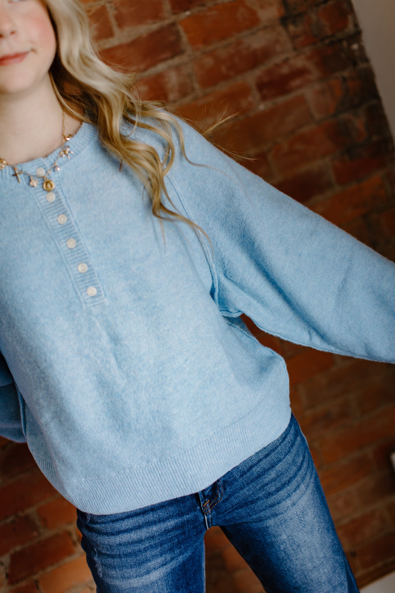 Crew Neck Henley Sweater