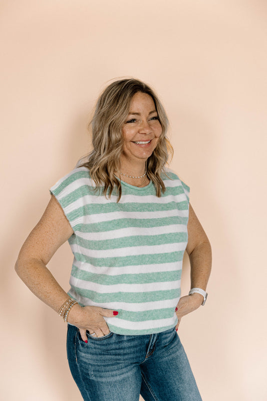 Stripe Cap Sleeve Top