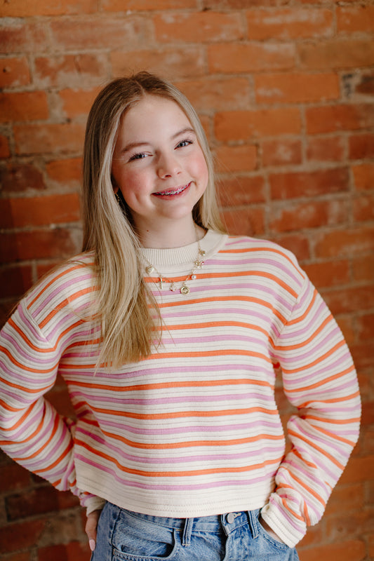 Mixed Stripe Cropped Sweater