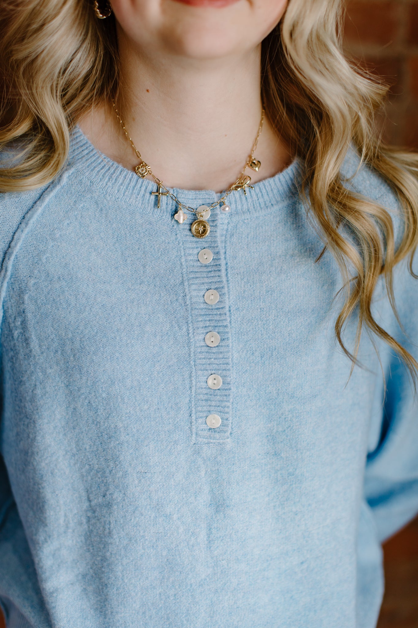 Crew Neck Henley Sweater
