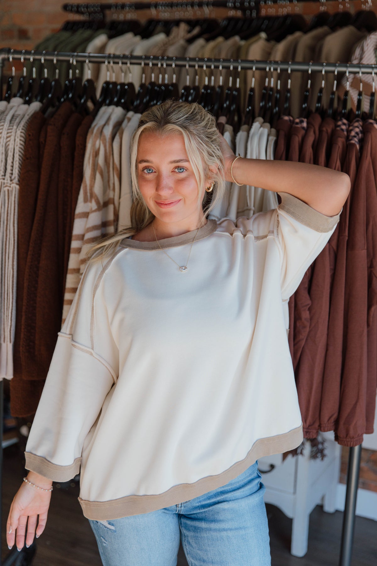 Contrast Exposed Seam Pullover