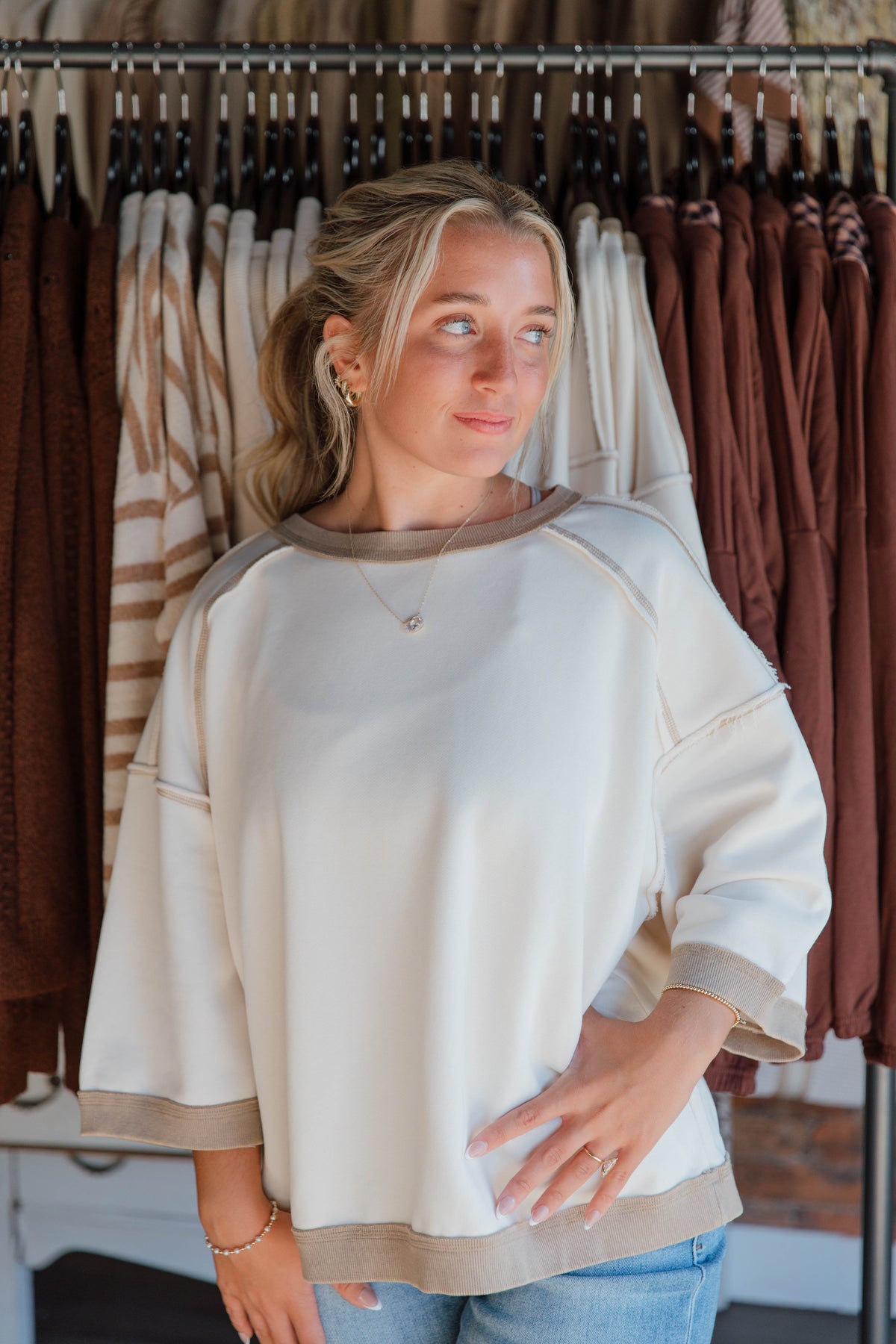 Contrast Exposed Seam Pullover