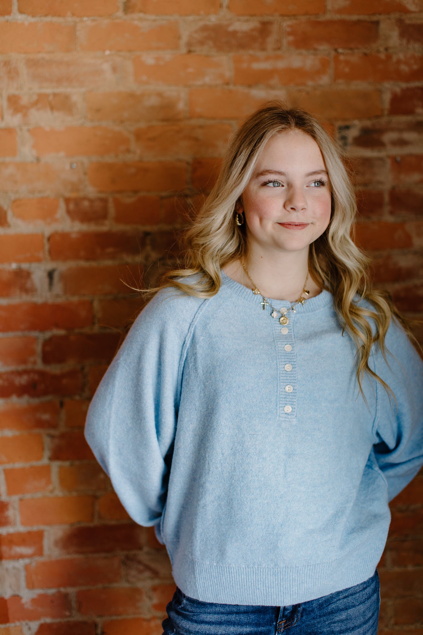 Crew Neck Henley Sweater