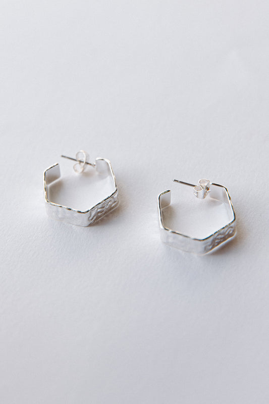 Silver hexagon earrings