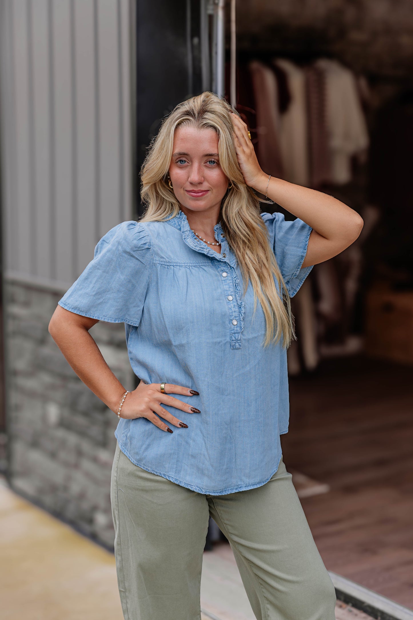 Washed Chambray Top