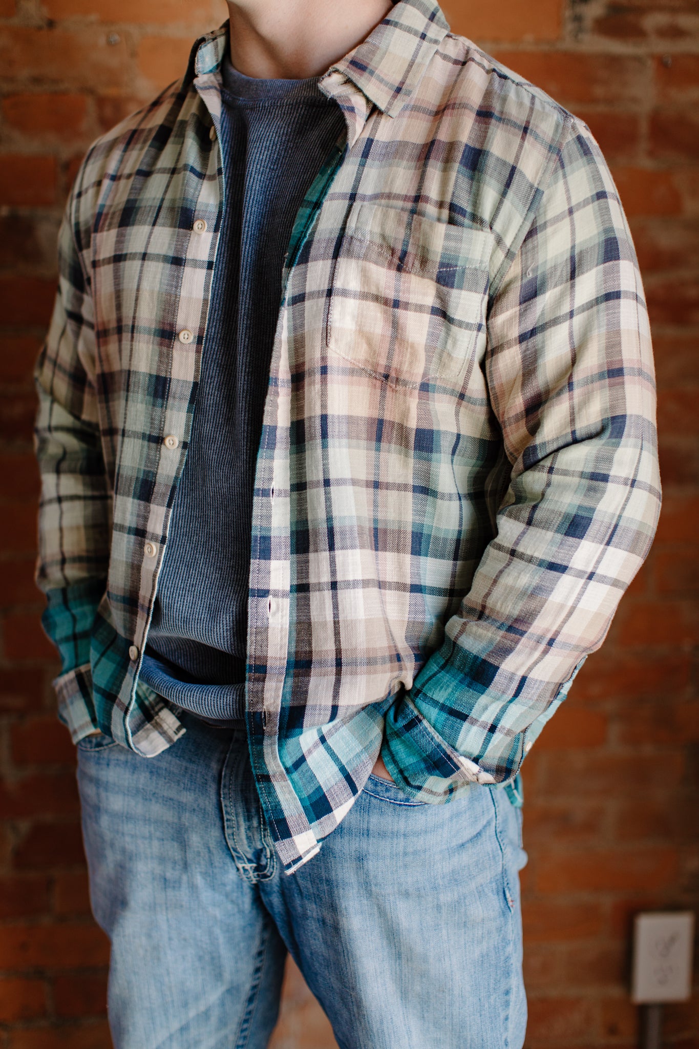 Men's Ombre Plaid Long sleeve