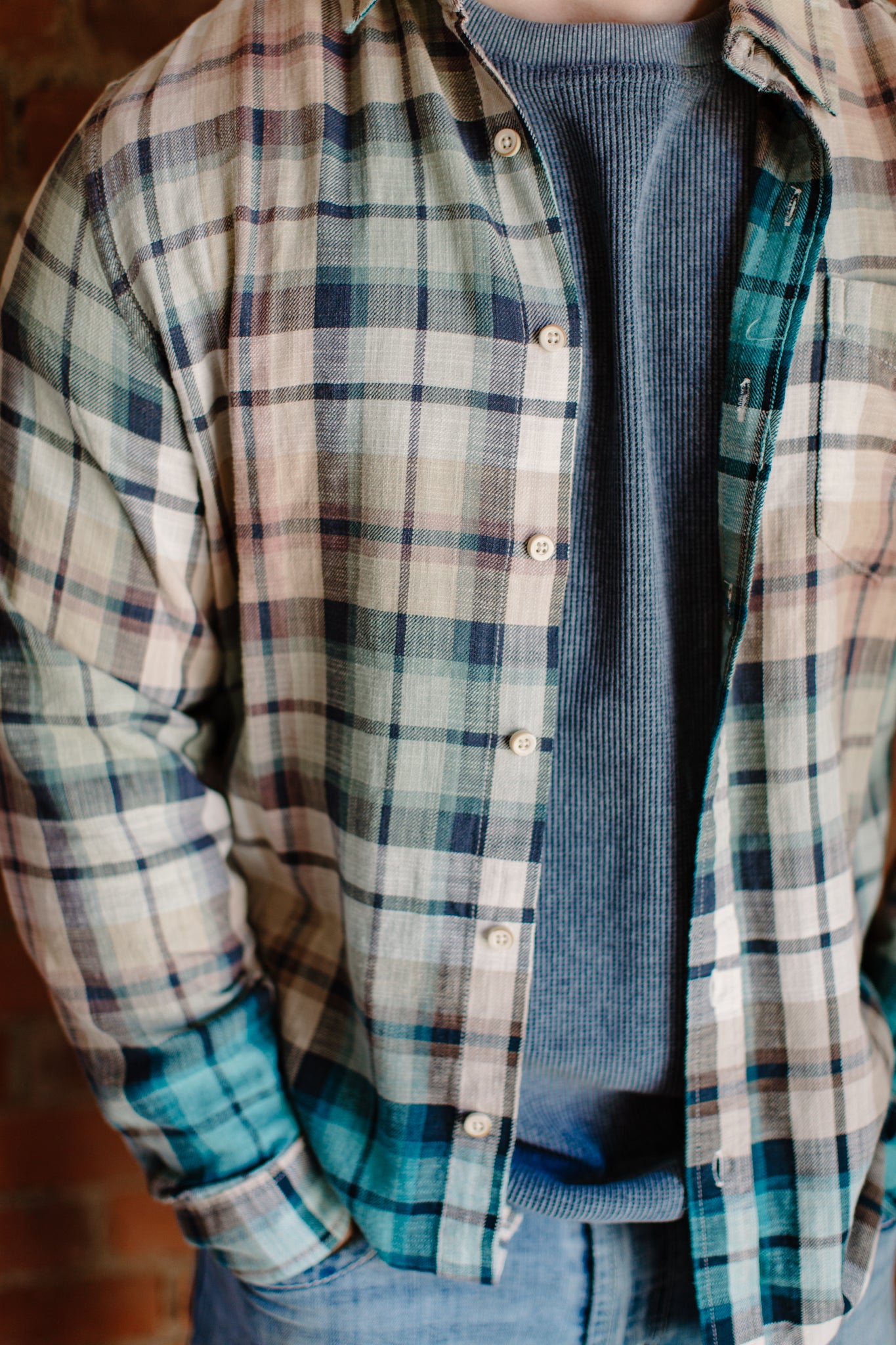 Men's Ombre Plaid Long sleeve