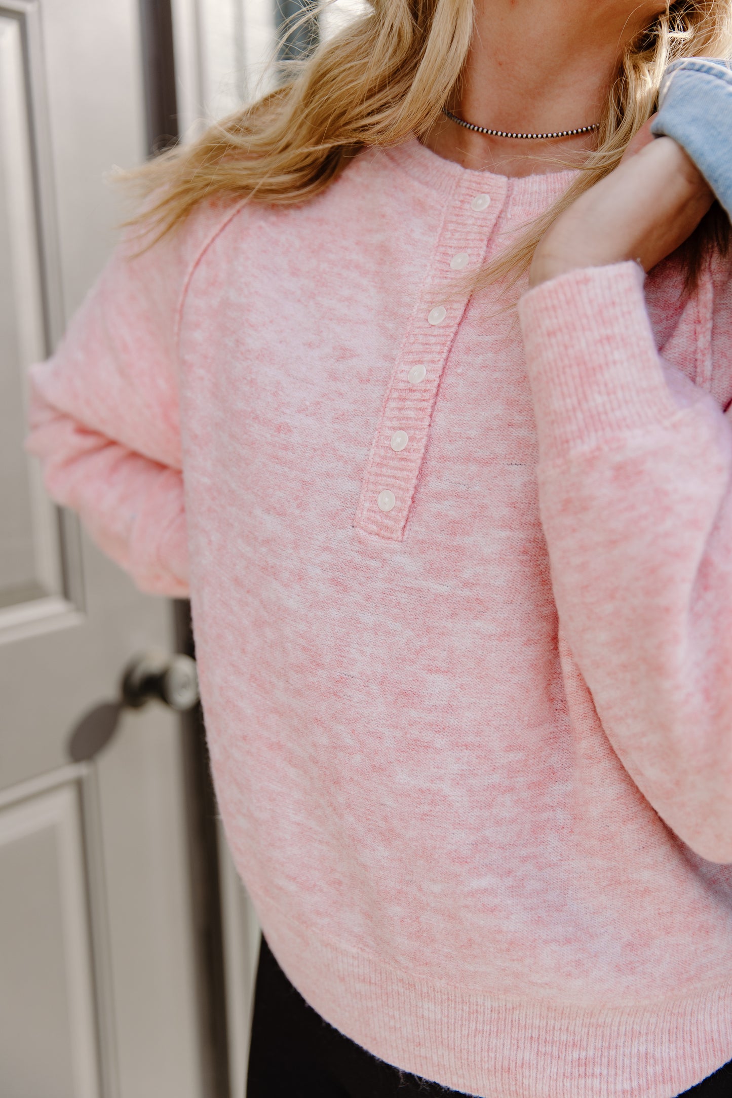 Crew Neck Henley Sweater