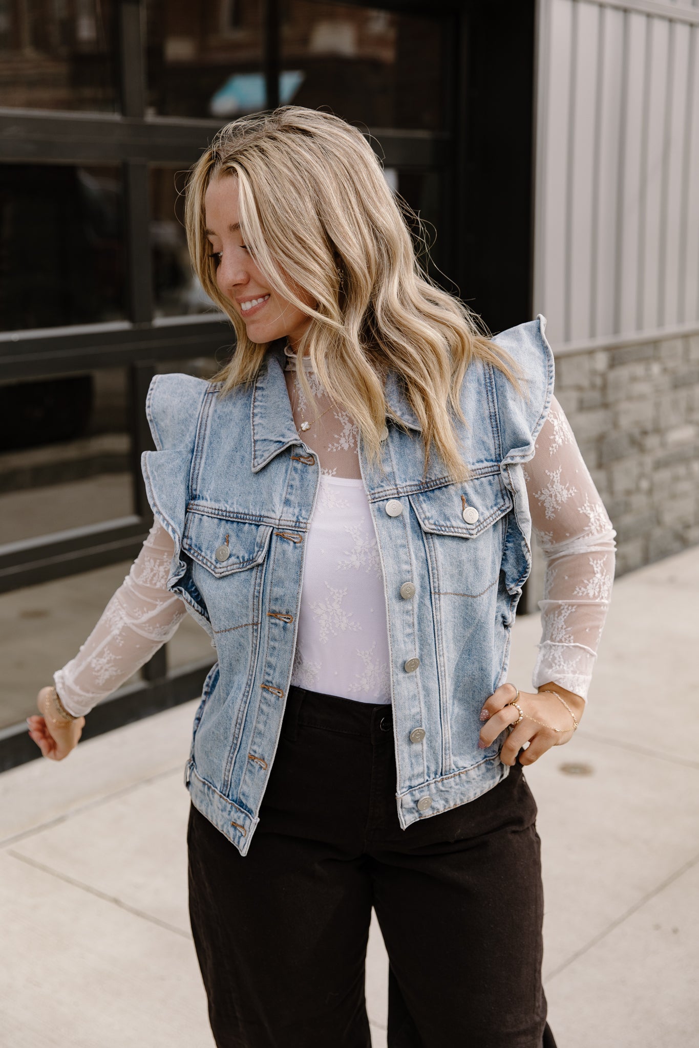 Ruffle Jean Vest
