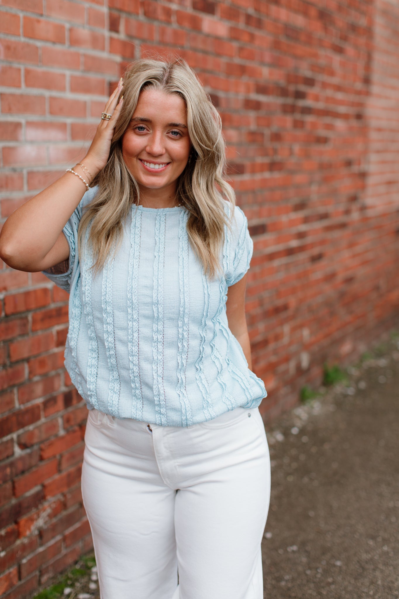 Textured Cap Sleeve Blouse