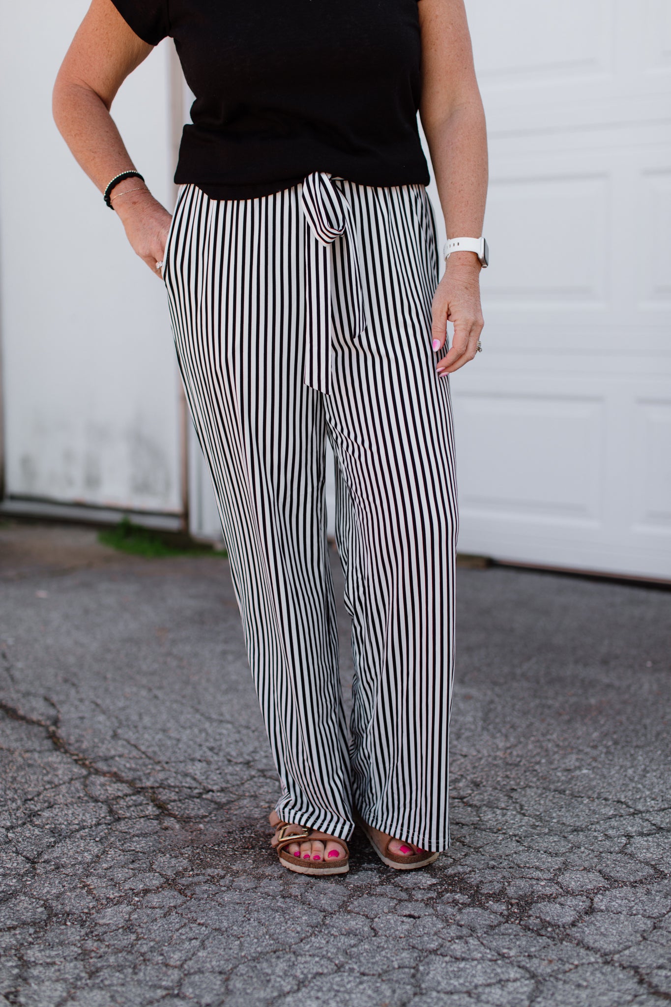 Stripe Tied High Waist Pants