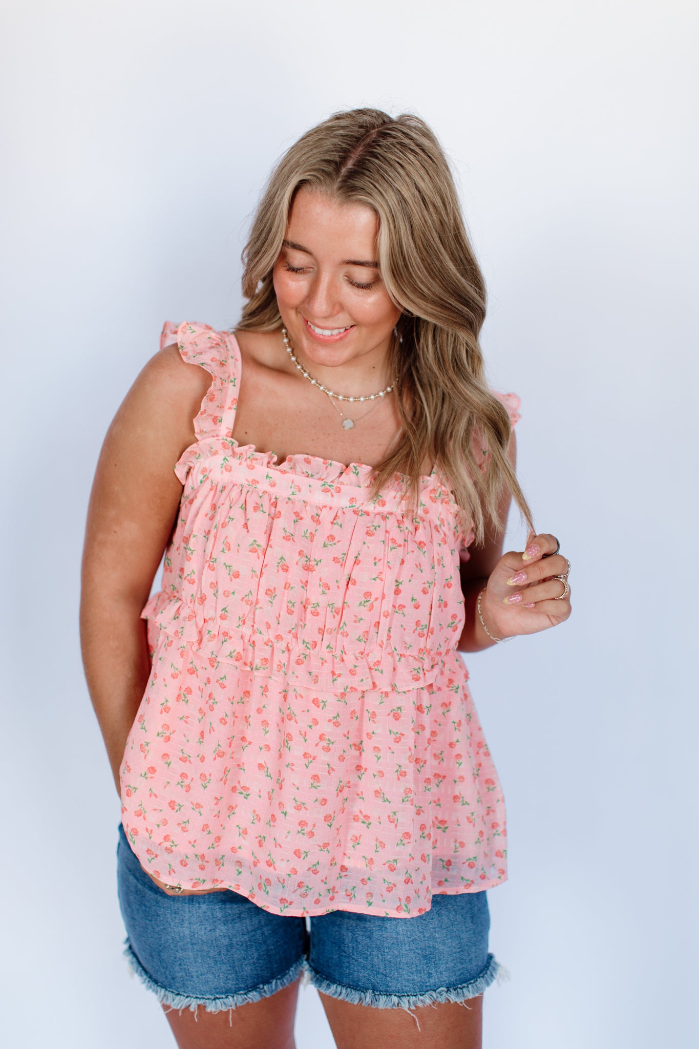 Floral Ruffle Trim Top