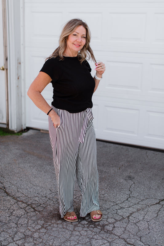 Stripe Tied High Waist Pants