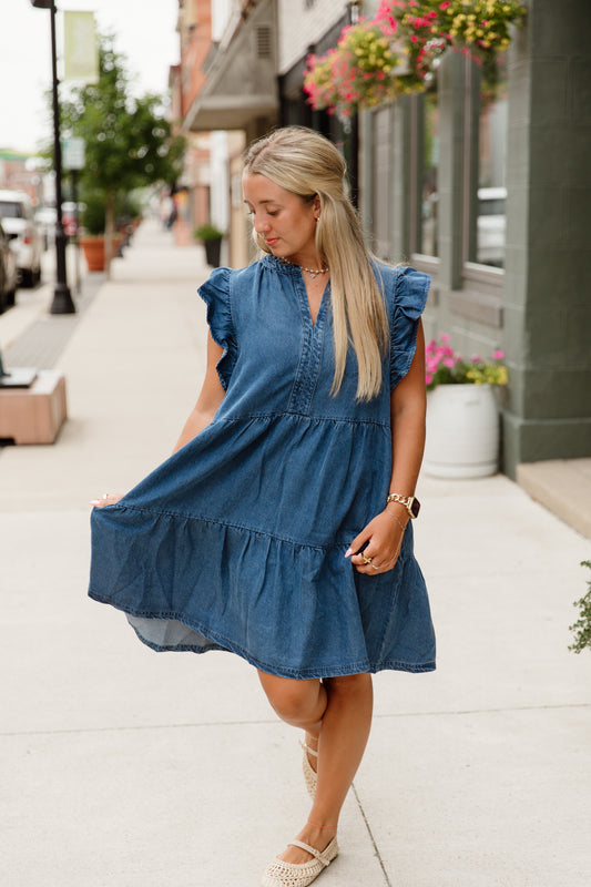 Tencel Ruffle Mini Dress